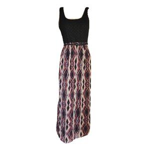 Lily Rose Dress Womens Size M Medium Black Purple Chiffon Lined Belted Pullover